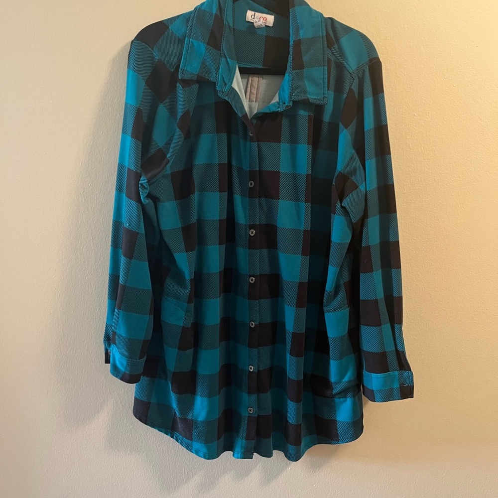 Teal and Black Plaid Button Down Shirt